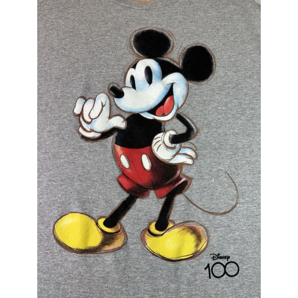 Disney Mickey Mouse Gray Graphic T Shirt Mens Size 2XL Short Sleeve 100 yrs Logo